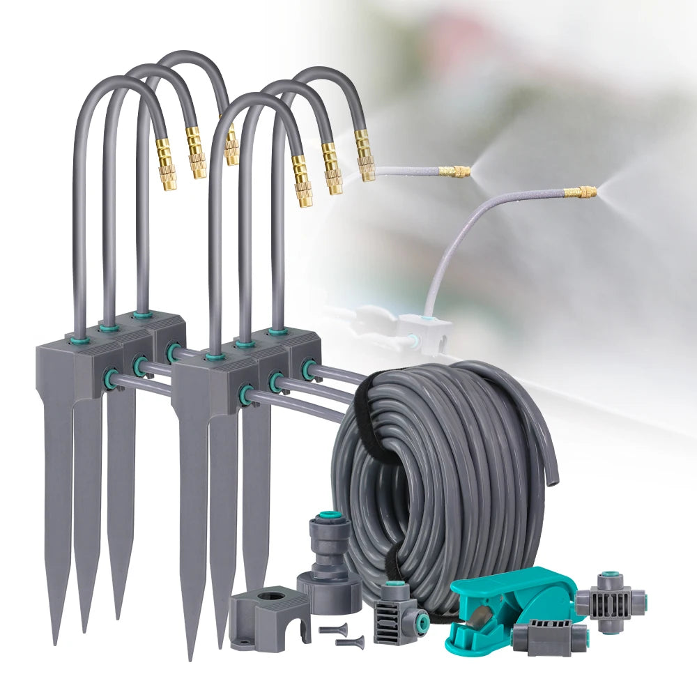MUCIAKIE Advanced Garden Misting Irrigation System - 20cm Flexible Brass Nozzle with Quick Connect for 1/4" Hose,Garden Farm