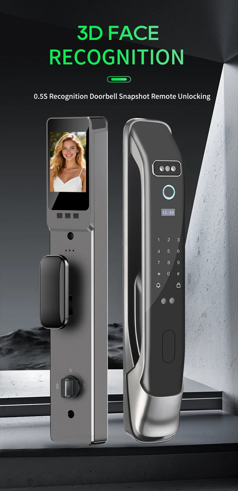 3D Face Recognition Smart LOCK Unlock Digital Door Lock With Camera FIngerprint Password Unlock Keyless Electronic Door Lock