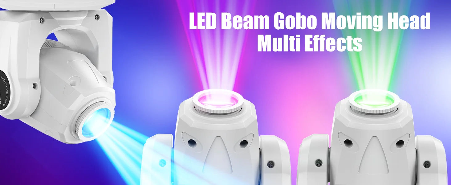 U'King 60W LED Moving Head Light White 4IN1 RGBW LED 7 Gobos Beam Stage Light DMX512 Remote Control for DJ Disco Show Party