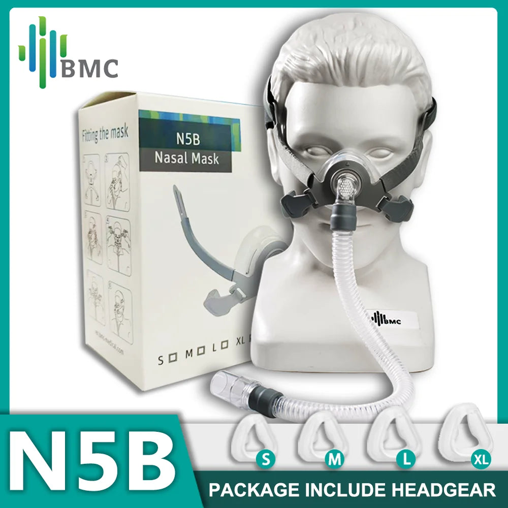 BMC N5B CPAP Mask Nasal Mask With Headgear For BIPAP Luna CPAP For Sleep Apnea Anti Snoring Forehead Support-free Design