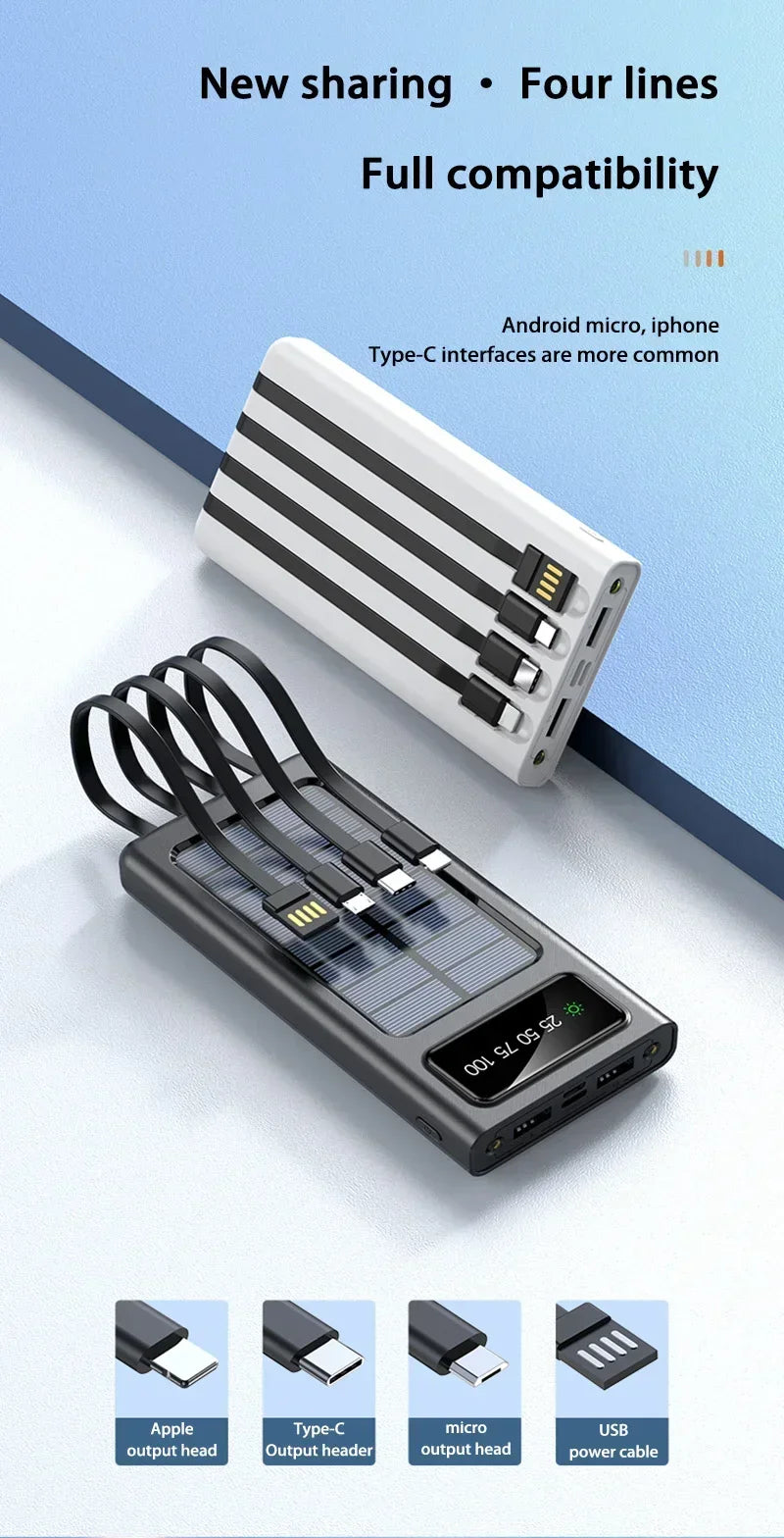 Portable Fast Charging Power Bank 80000mAh - 200000mAh with 4 Cables Tidesmit