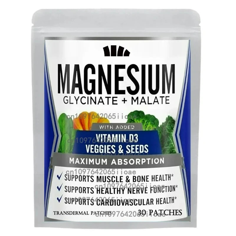 30 Patches Magnesium Glycinate & Malate Complex Transdermal Patches Stress, Muscle & Heart Support