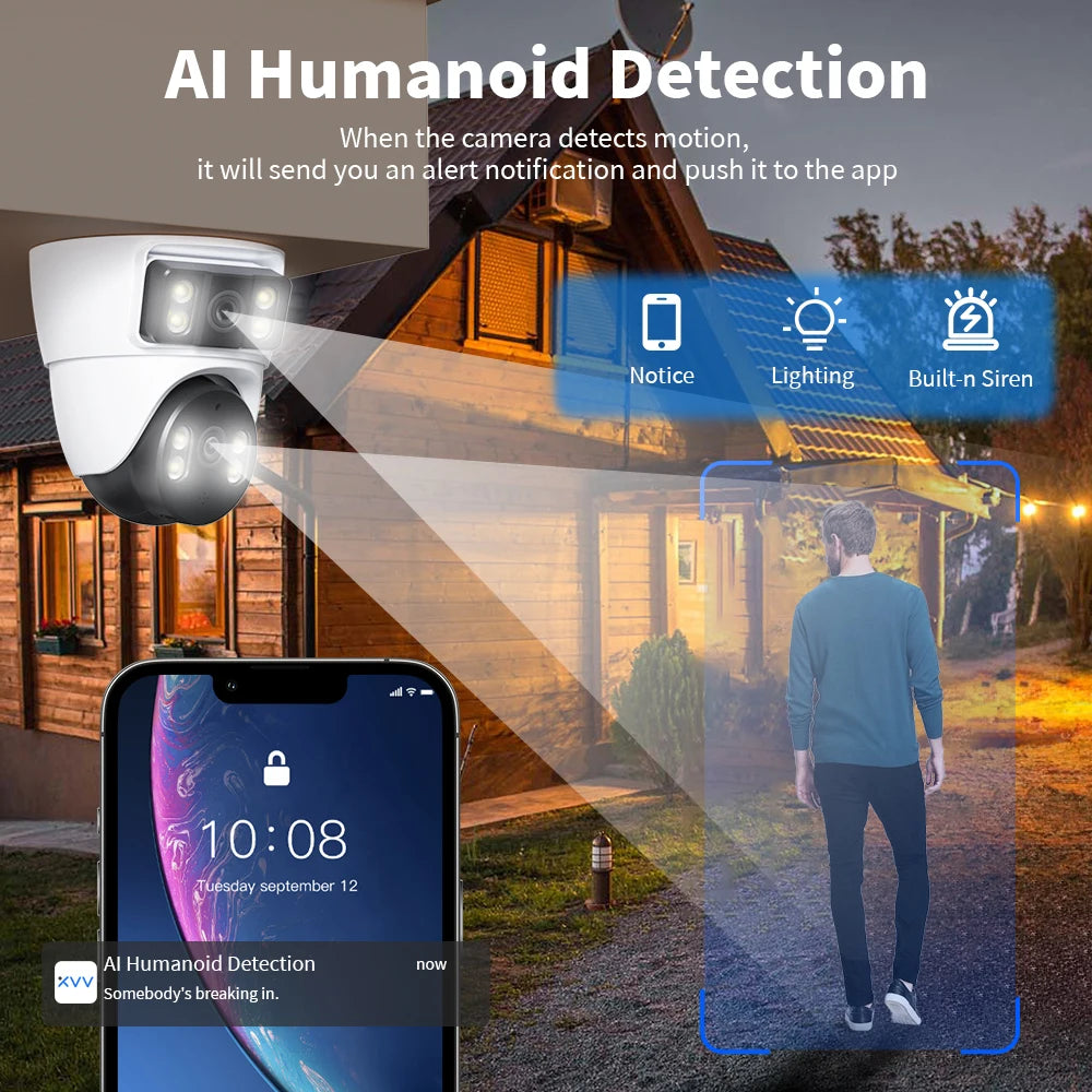 Xiaovv 4MP WiFi House Security Camera CCTV With Dual Lens Dual Screen 360 Degree PTZ AI Humanoid Detection Motion Tracking