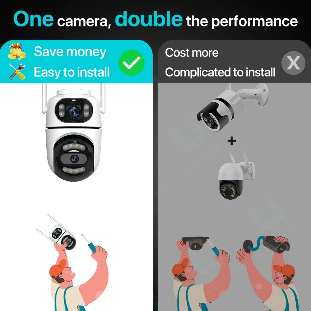 8MP 4K HD Wifi PTZ Camera iCsee APP Dual Lens Dual Screens Video Surveillance IP Camera Ai Tracking Outdoor Home Security CCTV