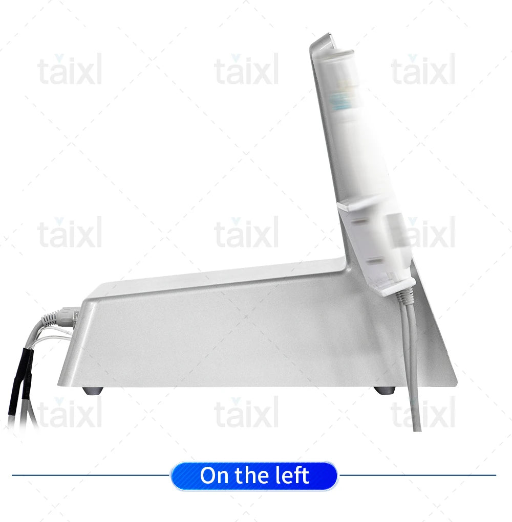 Silver ozone cold hot plasma beauty device with handheld facial treatment wand on a charging dock for skin care.