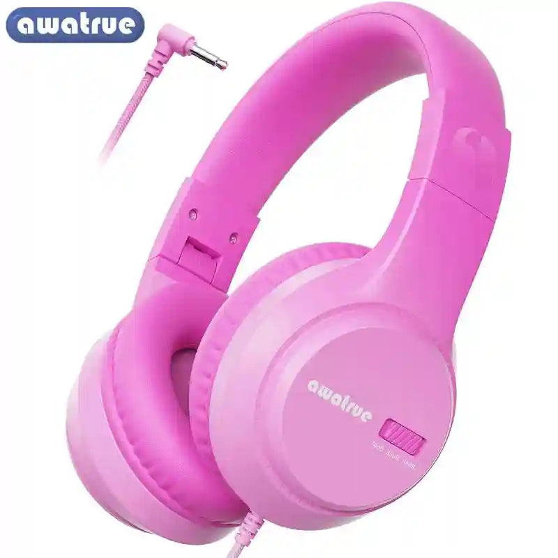 Kids Wired Headphones - Stereo Sound & Durable 3.5mm Plug Pink Tidesmit