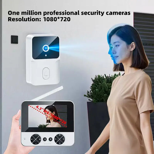 Two-way video doorbell set with wall-mounted camera and indoor monitor with screen