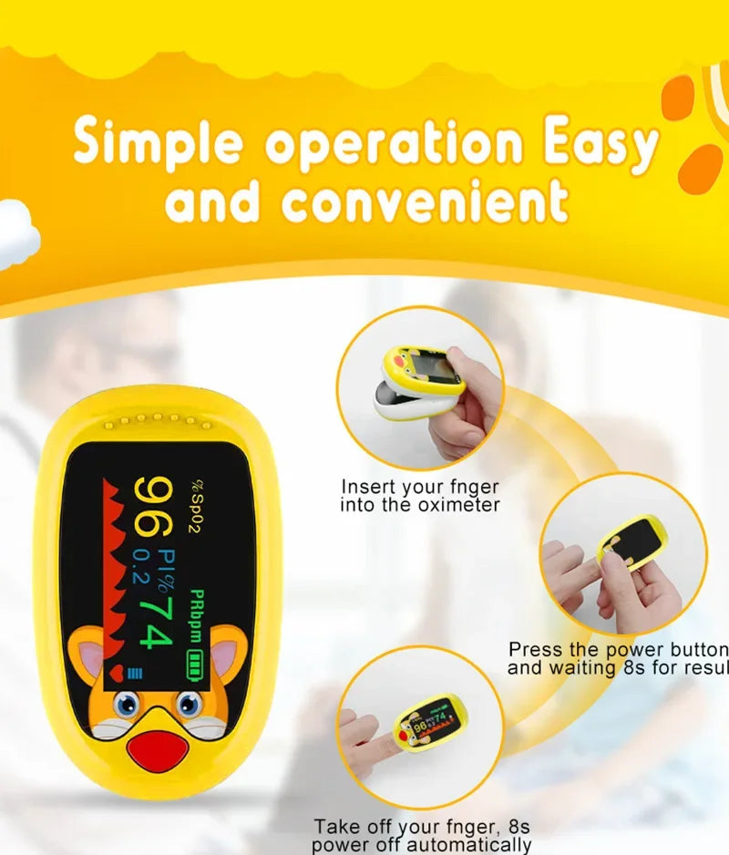 USB Pediatric Oximeter Finger Blood Oxygen Monitor for Children Pulse Oximeter OLED Digital Oximetro Home Medical Thermometer