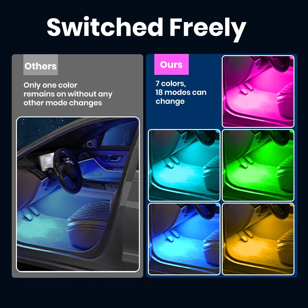 Ambient Car LED Footwell Lights – App Controlled Interior Lighting Tidesmit