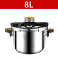 8L stainless steel pressure cooker with black lid, pressure valve, and side handles