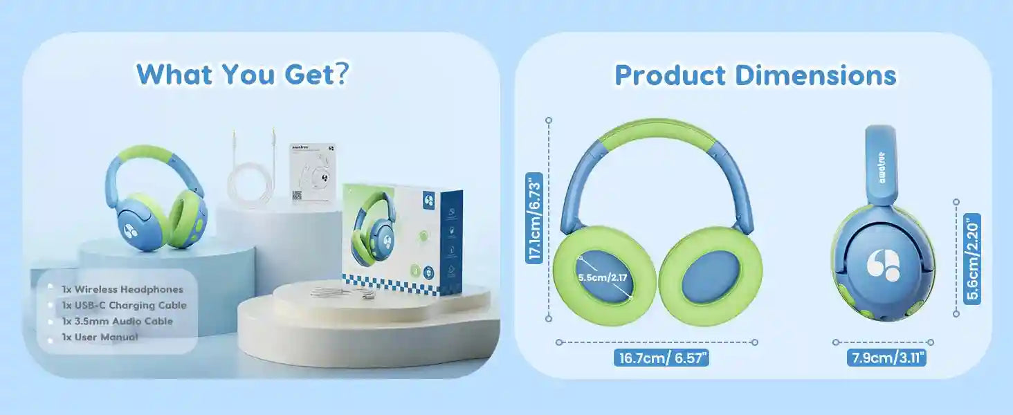 Wireless Kids Headphones - Volume Limited Over-Ear Stereo Audio Tidesmit