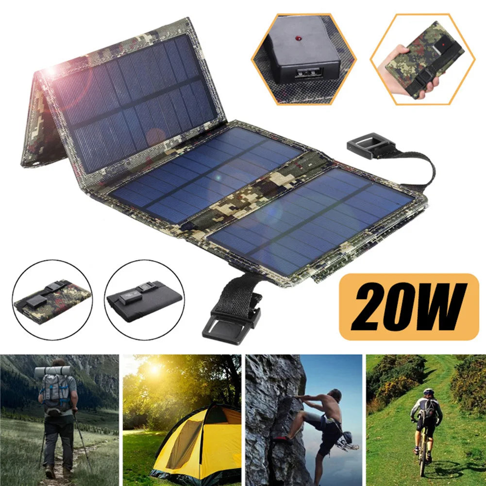 Solar panel 20W portable solar panel outdoor power supply solar mobile power bank power bank  4 folding and packaging