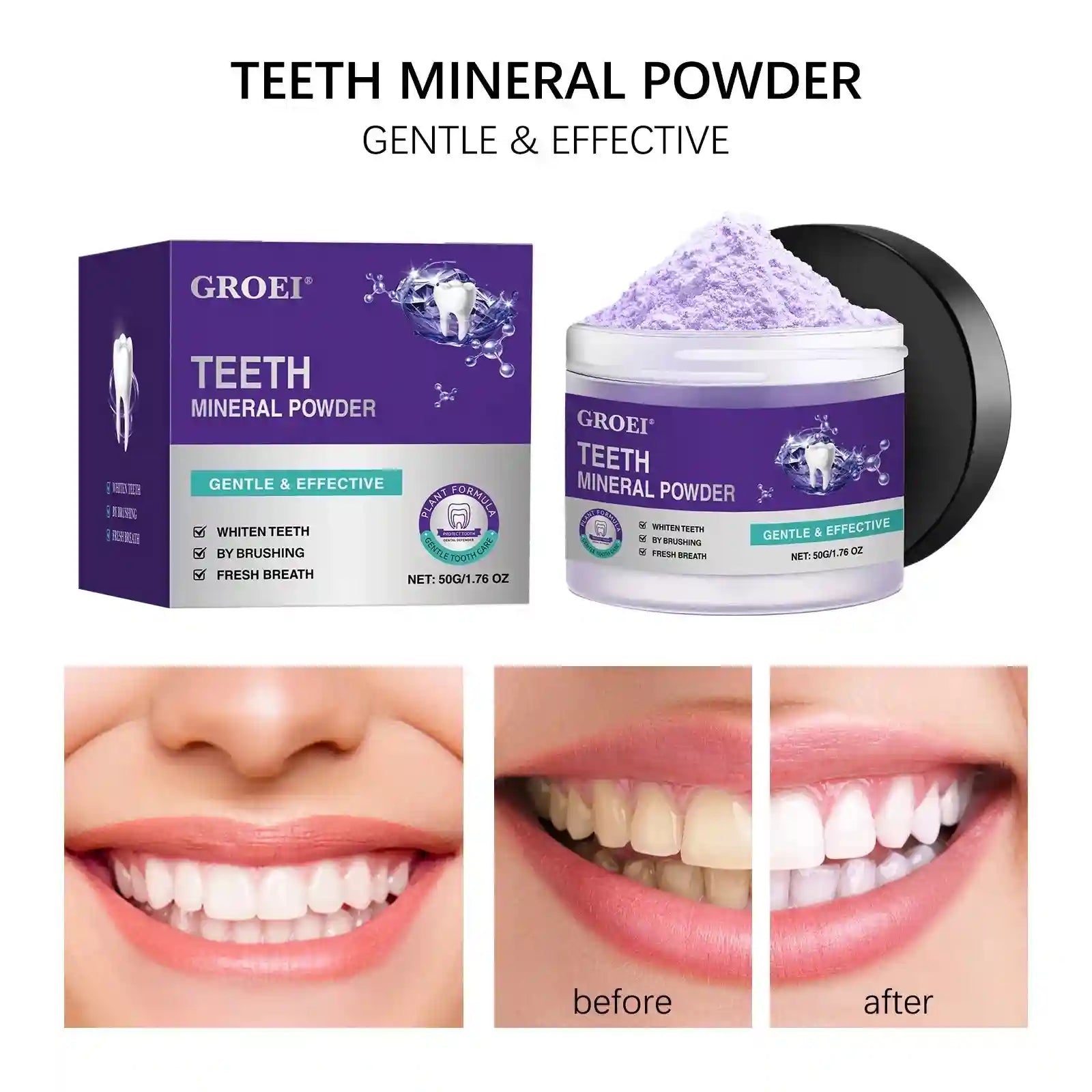 Tidesmit purple hydroxyapatite teeth whitening powder for effective plaque removal and oral hygiene