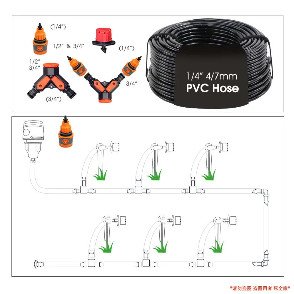 30-5m Garden LCD Button Timer Irrigation Set 0-80L/H Rotating Adjustable Nozzle Intelligent Display Automatic Watering System