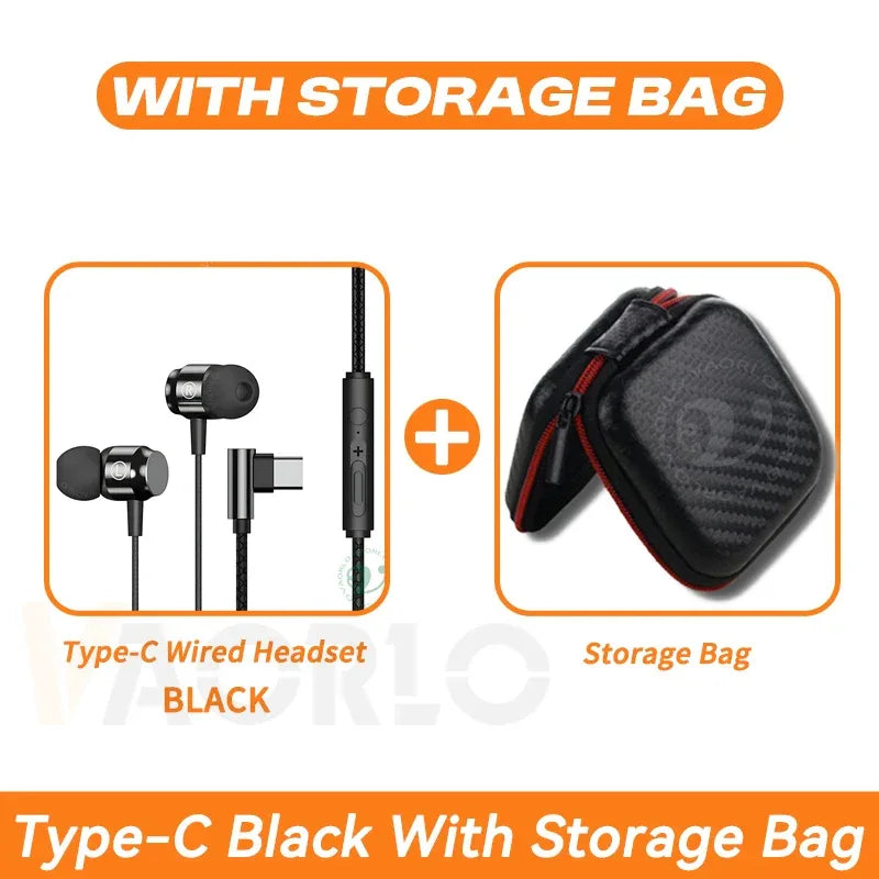 Metal Magnetic Gaming Earbuds 90° L Elbow Digital Type-C/3.5MM AUX 9D Surround HIFI Heavy Bass Music Headset For Samsung Android TypeC Black With Bag Tidesmit