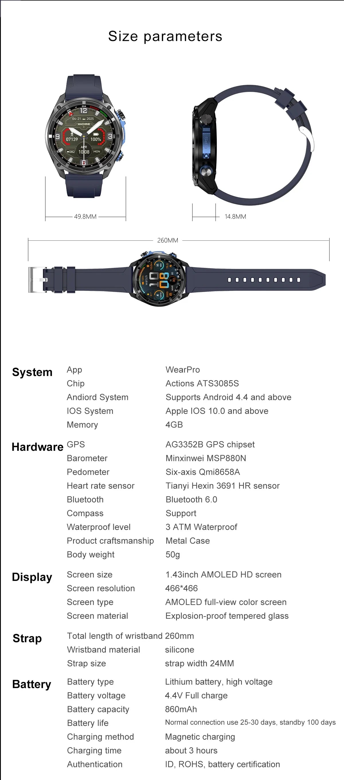 2026 New Outdoor Adventure DT G1 Smart Watch GPS Offline Map 100+Sports Mode Fitness 3ATM Waterproof Bluetooth Call Smart Watch