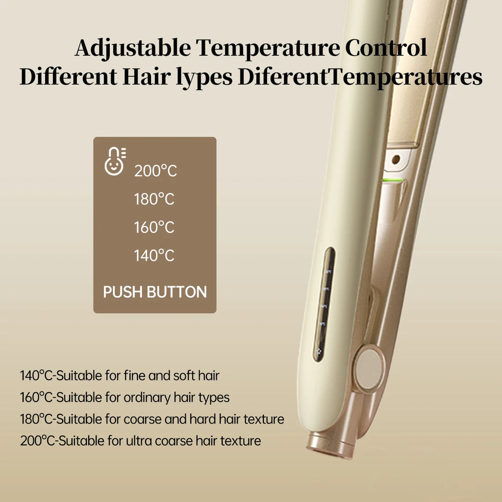 Beige 2-in-1 flat iron hair straightener with 4-level smart temperature control for professional styling.
