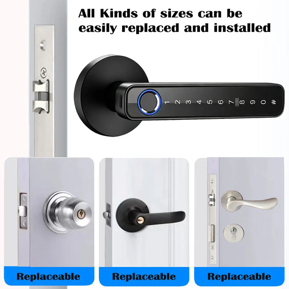 Tuya App Smart Digital Lock Handle with Fingerprint Password Key Card Unlocking Access Handle Lock for Room Home Security