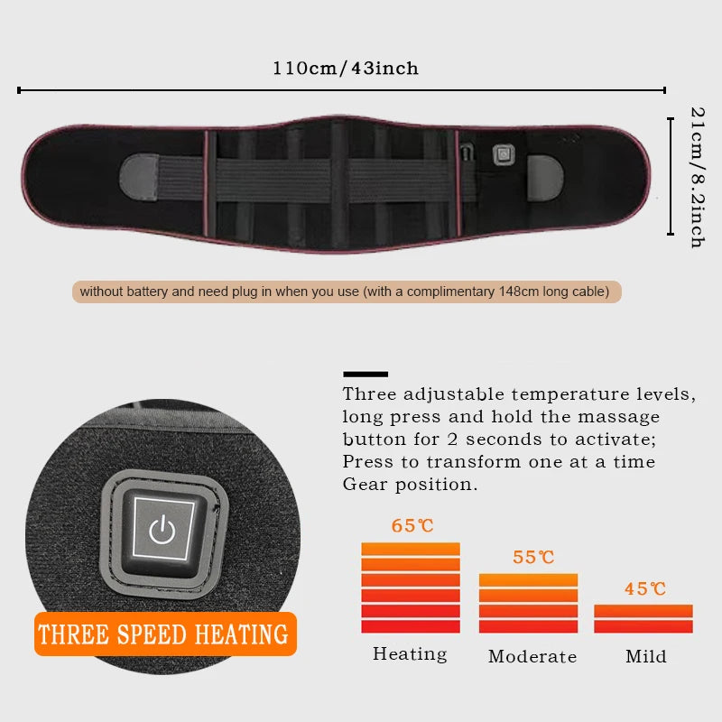 Heated Back Support Belt: Adjustable Lumbar Brace for Stress Relief Relaxation Treatment Tidesmit