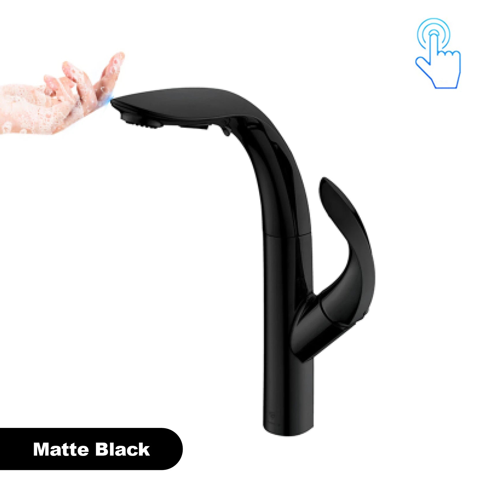 Luxury Brass Gold Touch Switch Kitchen Faucet Pull-Out Design 1 Hole Single Handle Hot and Cold Water Sink 2 Function Mixer