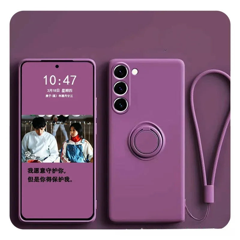 Magnetic Silicone Phone Case for Galaxy S25 with Ring Stand Purple Tidesmit