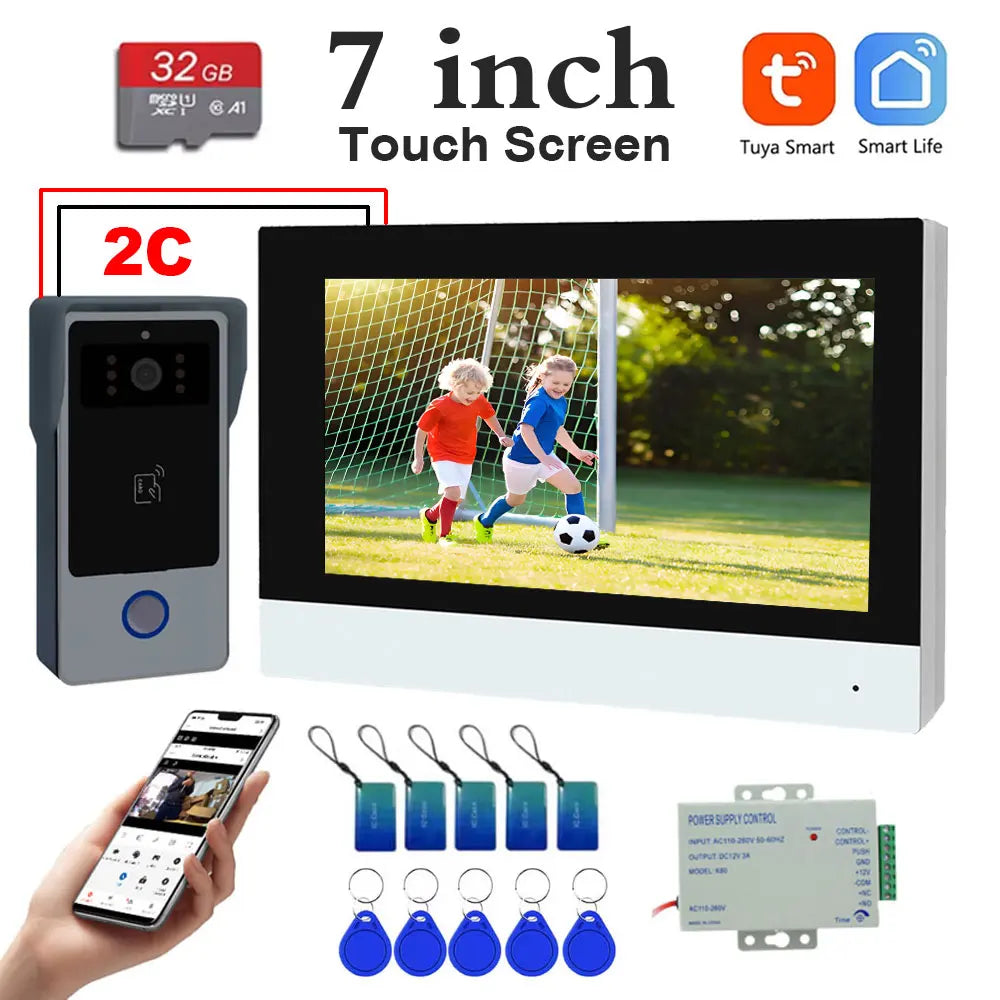 New Tuya Smart 2-wired Doorbell Wifi Video Intercom System with APP Remote IC Card Unlock 1080P 7inch Touch Screen