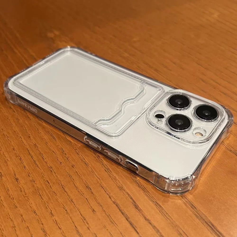 Clear Slim Phone Case with Card Holder for iPhone - Shock-Absorbing Cover Tidesmit