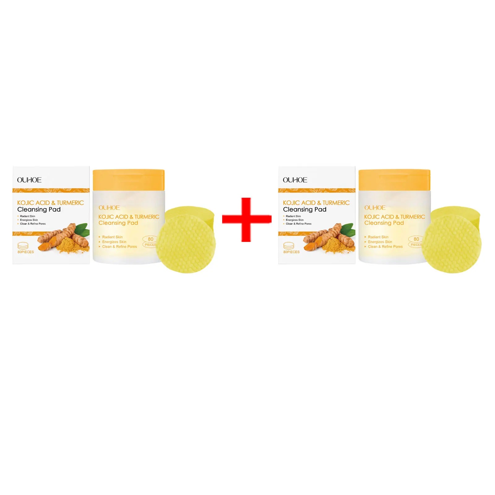 OUHOE Turmeric Kojic Acid Exfoliating Cleansing Pads Fade Dark Spot Oil Brightening Moisturizing Whitening Facial Sponges Cotton