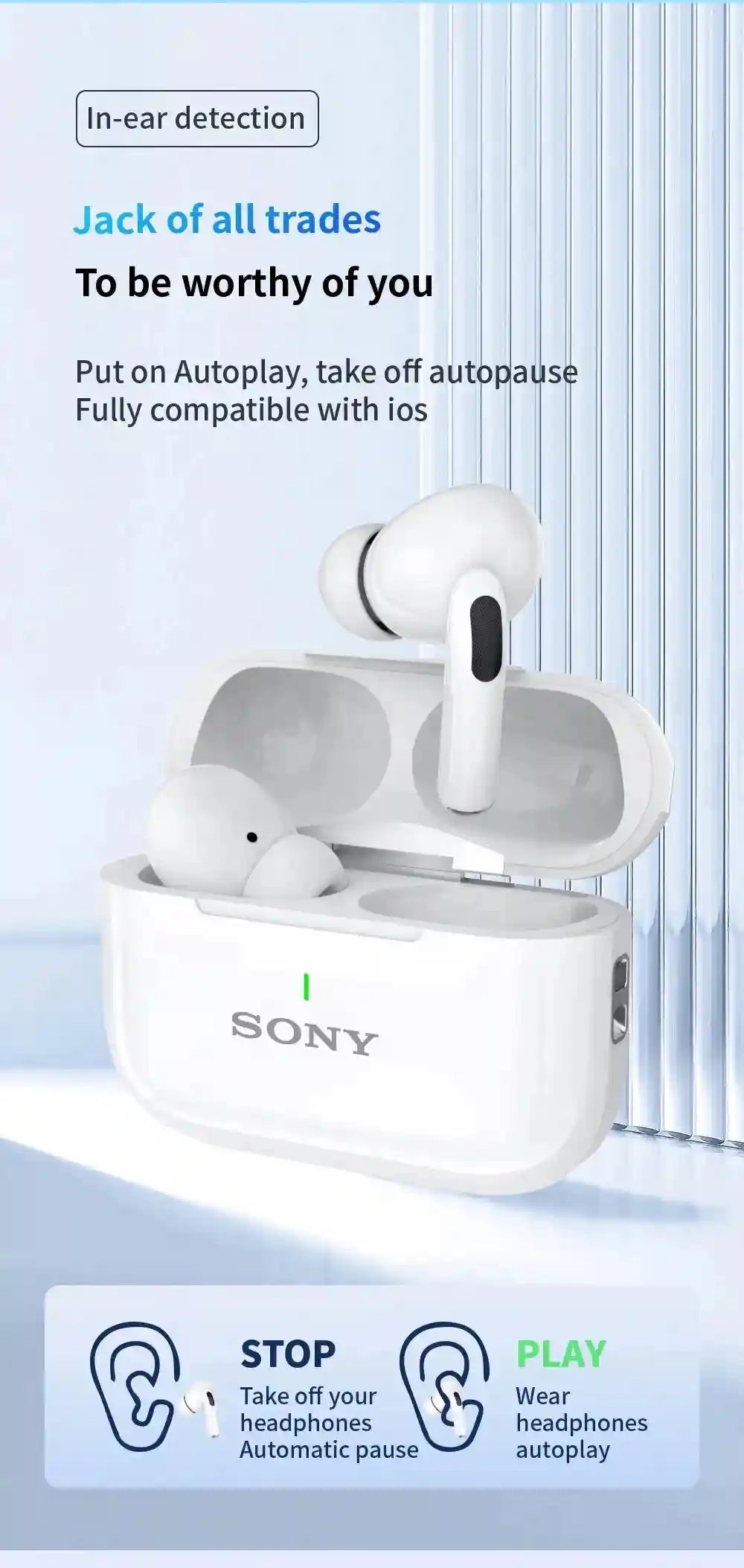 Sony A7 Wireless Headphones - White Over-Ear Bluetooth Earbuds Tidesmit