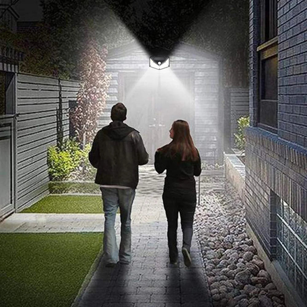 Solar Wall Lamp Outdoor Solar 100 LED Light 4 Sided Luminous Motion Sensor Waterproof Sunlight Garden Courtyard Decor Lighting