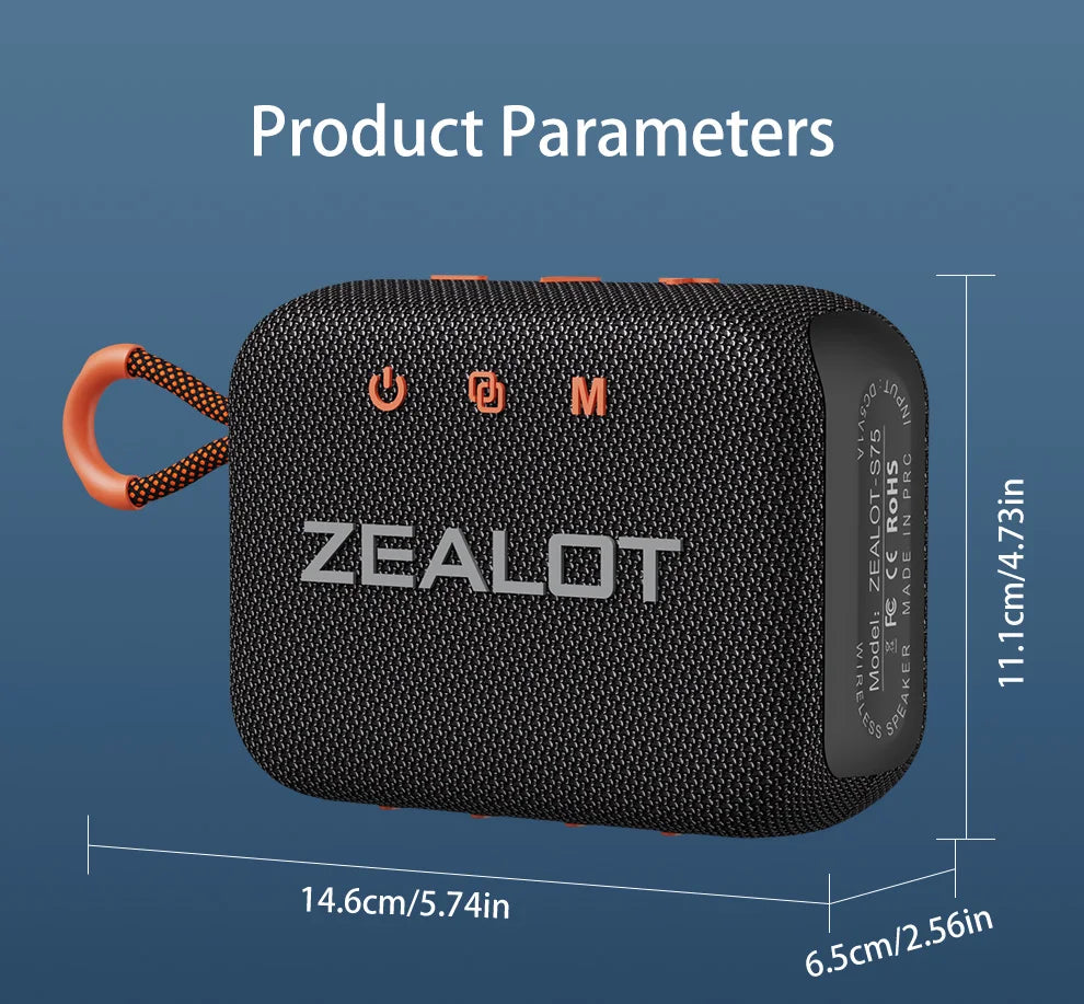 ZEALOT-S75 10W Portable Subwoofer Wireless Shower Speaker, Hifi Sound Quality, Dual Pairing, 3000mAh Battery, 16 Hours Playtime