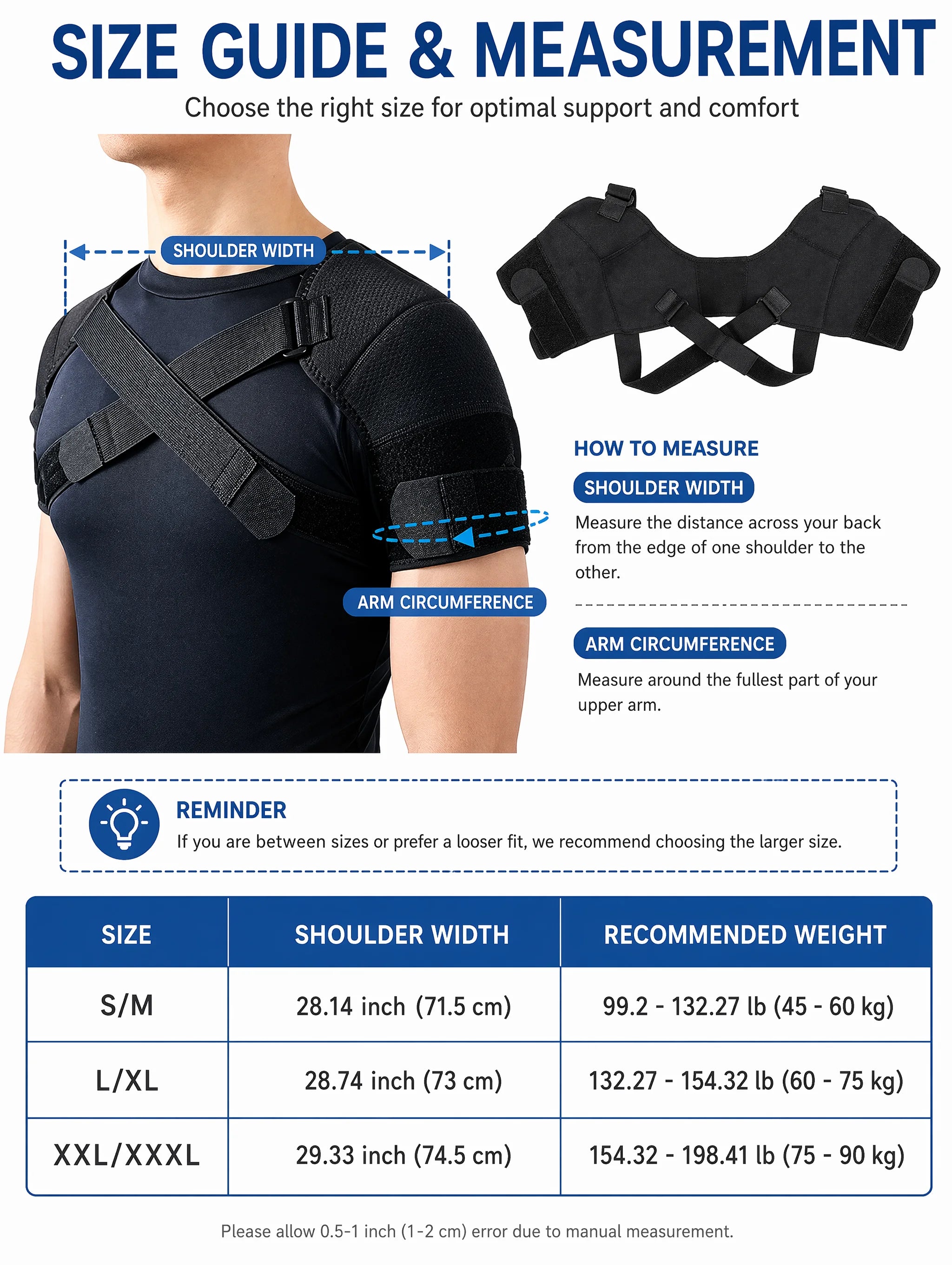 Double Shoulder Brace Adjustable Breathable Neoprene Compression Support Cross Strap for Men Women Sports Injury Pain Relief