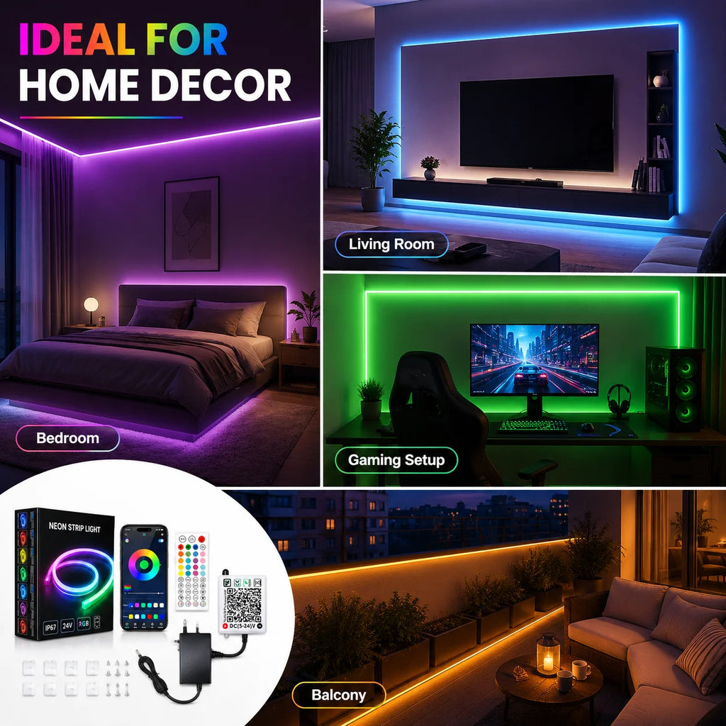 RGB Neon Light LED Rope Light Waterproof APP Remote Control Music Sync 24V Flexible DIY Silicone Strip Light for Indoor Outdoor