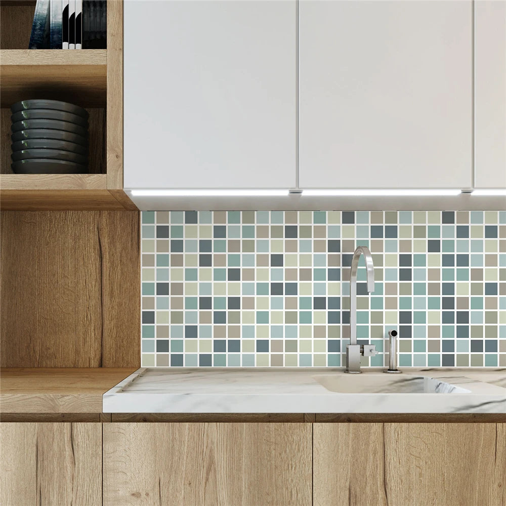 9/27/54PCS Pink Yellow Green Brick Tile Stickers For Kitchen Bathroom Wallpaper Waterproof Peel&Stick DIY Wall Sticker Home Deco