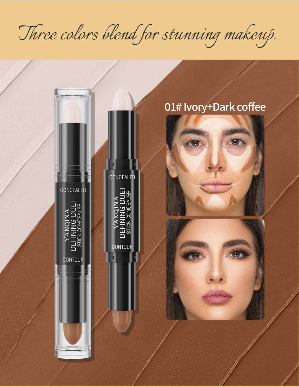 Tidesmit Contour Stick Duo double-ended highlight and shadow cream for natural full coverage face makeup