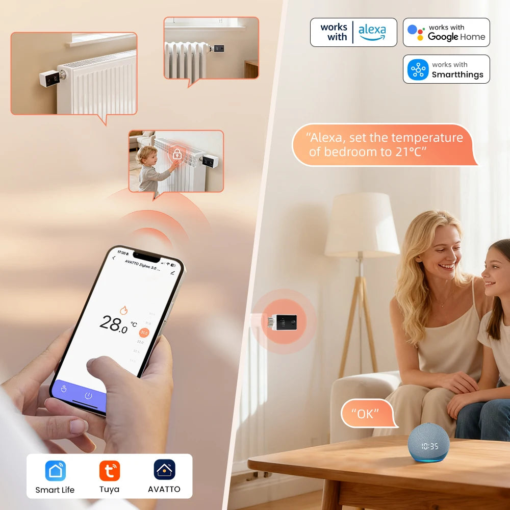 AVATTO ZigBee 3.0 Smart Thermostat Radiator Actuator,TRV Thermostatic Valve Controller Support Tuya Alexa Google Home Alice