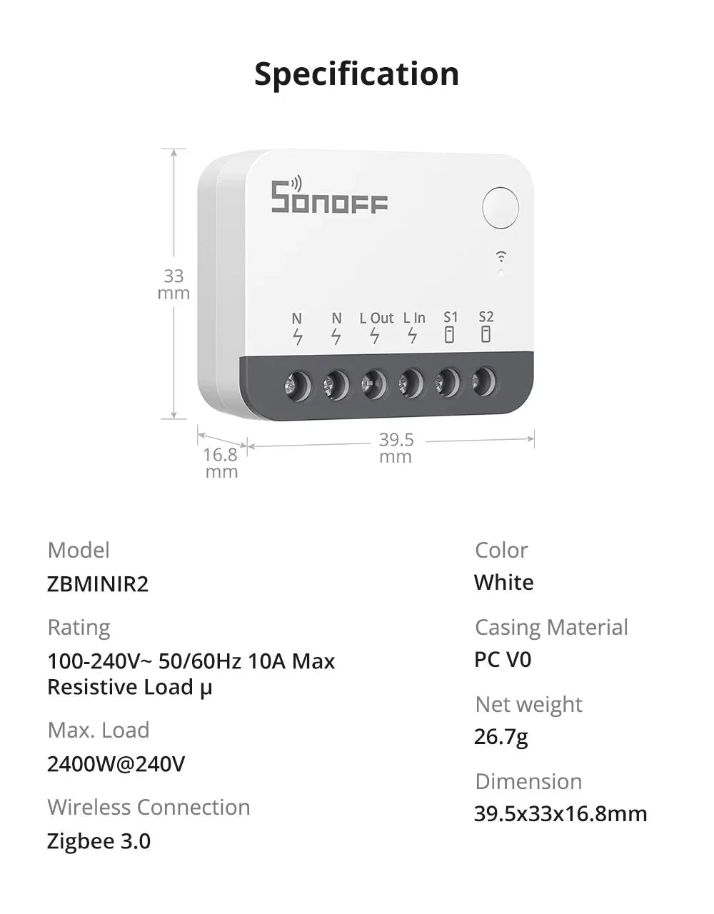 Zigbee Smart Switch ZBMINIR2 - Compact 2-Way Smart Home Automation Module Tidesmit
