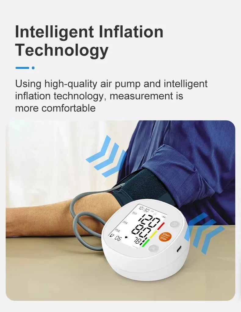Round Upper Arm Blood Pressure Monitor Automatic Accurate Digital Medical BP Meter Sphygmomanometer for Elderly Home Use