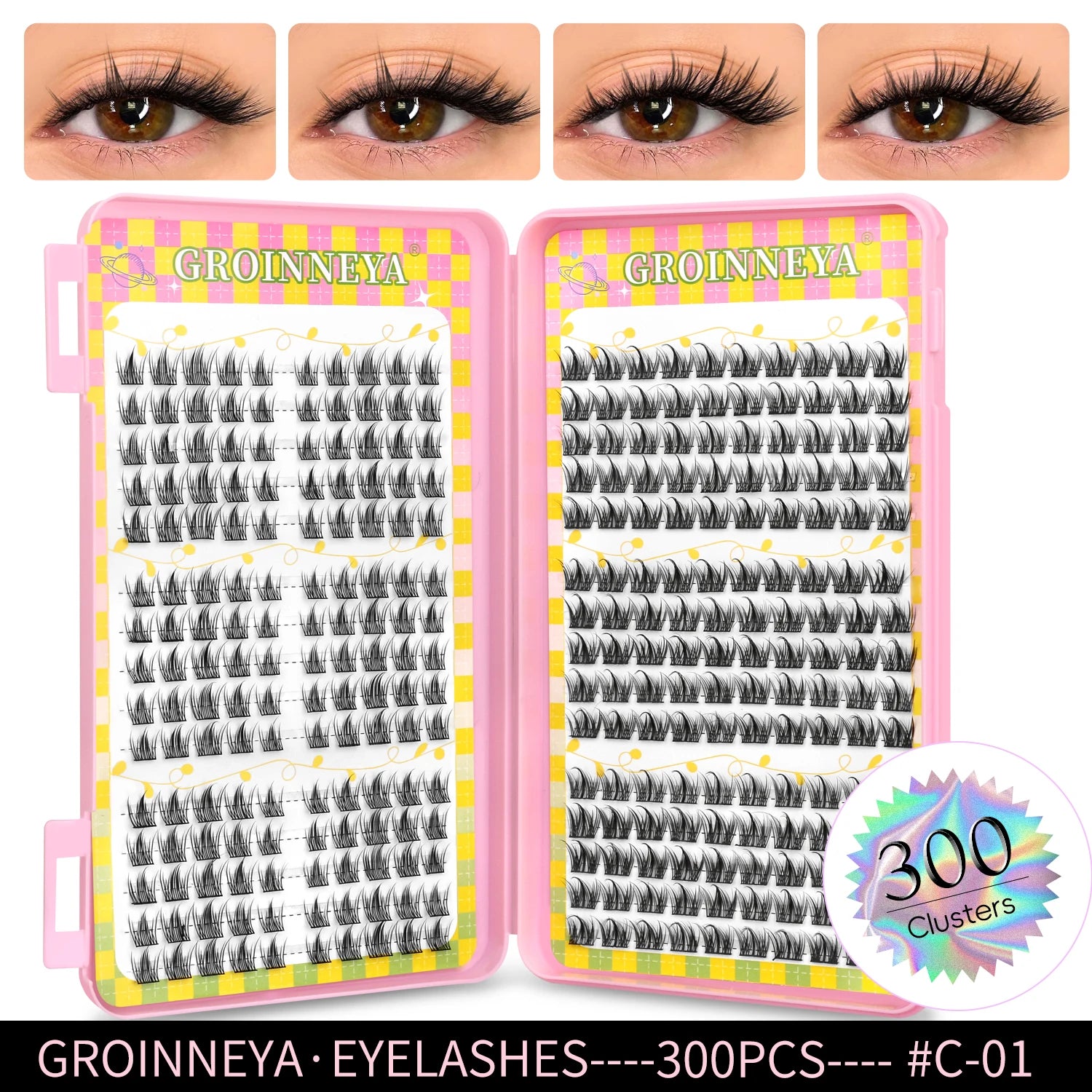 GROINNEYA Eyelashes Clusters 320 pcs Natural Eyelash extension Cluster Lashes Volume Mixed Tray Lashes Cluster Natural Lashes False Eyelashes C1 Tidesmit