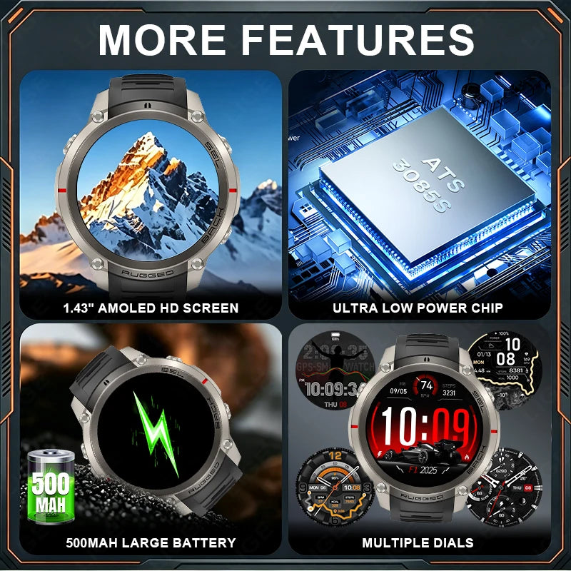 LIGE 5ATM Waterproof GPS Smart Watch Heart Rate Blood Oxygen 500mAh Battery Fitness Outdoor Offline Map Smartwatch Men Women