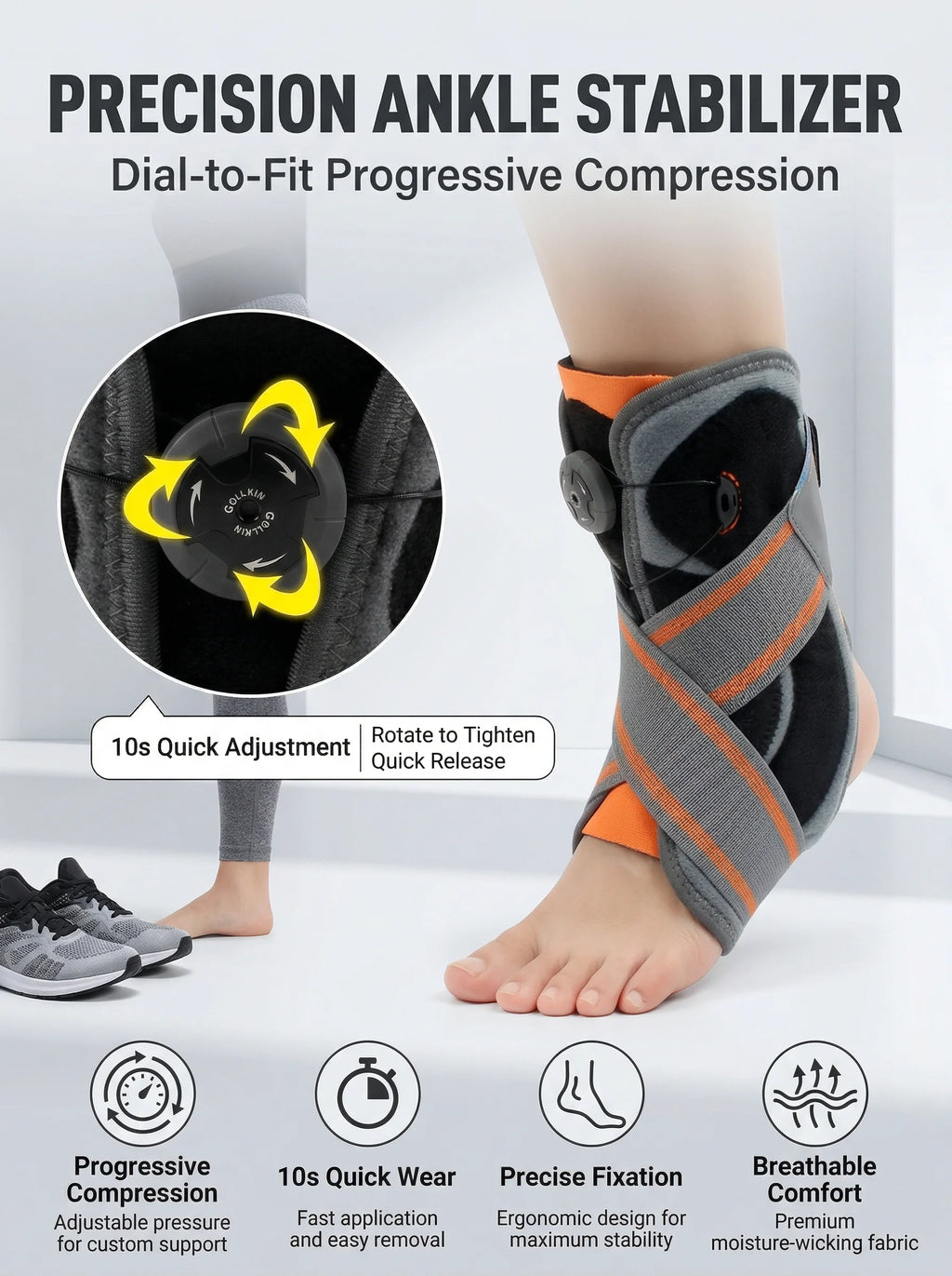 Unisex Ankle Orthosi Bracket Elastane Foot Stabilizer with Protective Rotary Ankle Strap for Injury Recovery Ankle Brace Support