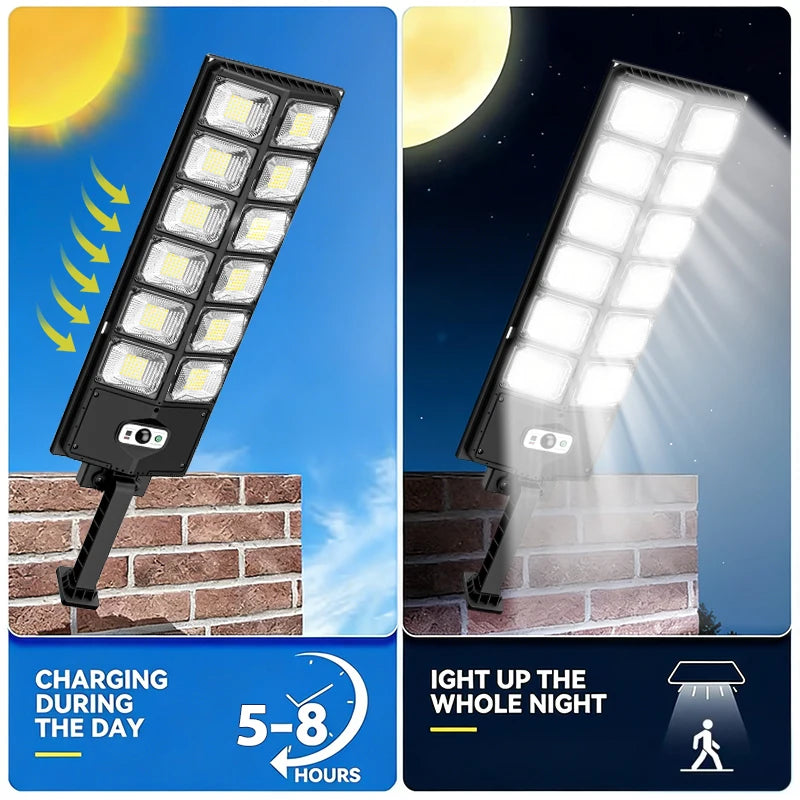 300W Super Bright Solar Street Lights Outdoor Wall Lamp With Motion Sensor Remote Control Garden Street Light RemoteControl Energy-Efflcient Waterproof 4300mah 8000 Lm Solar Street lght