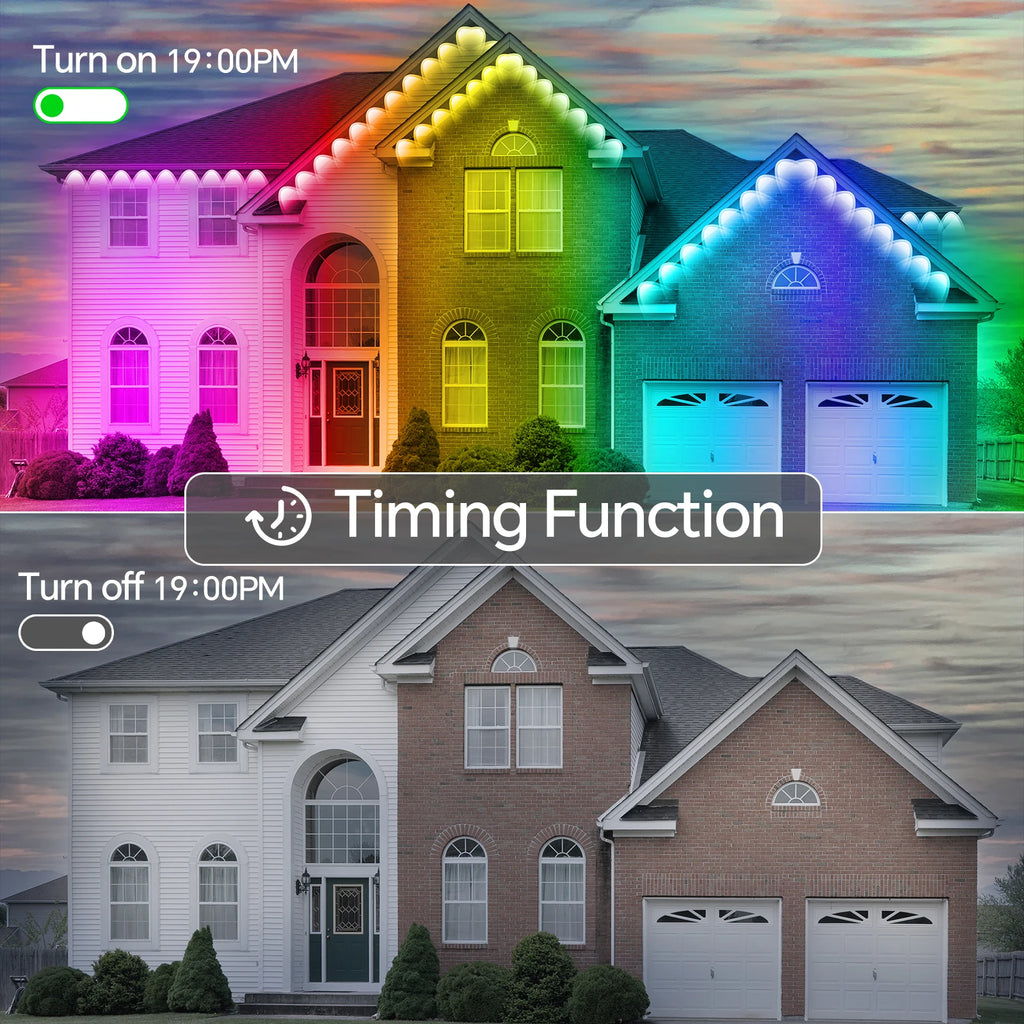 60M & 200FT Permanent Outdoor LED Eaves Lights RGB Waterproof Smart String Lights App Remote Control Color Changing Lamp for House Roof Garden Christmas Holiday Party Daily Accent Lighting