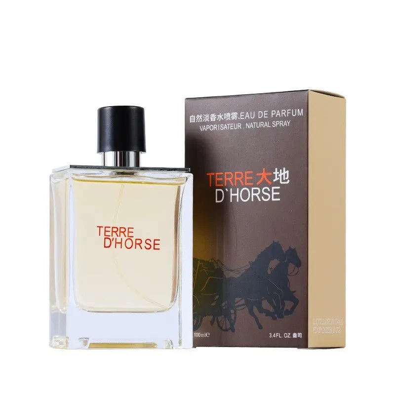 JEAN MISS Terre D'Horse EDP for men: woody, spicy, fresh fougere cologne in a rectangular glass bottle with black cap.