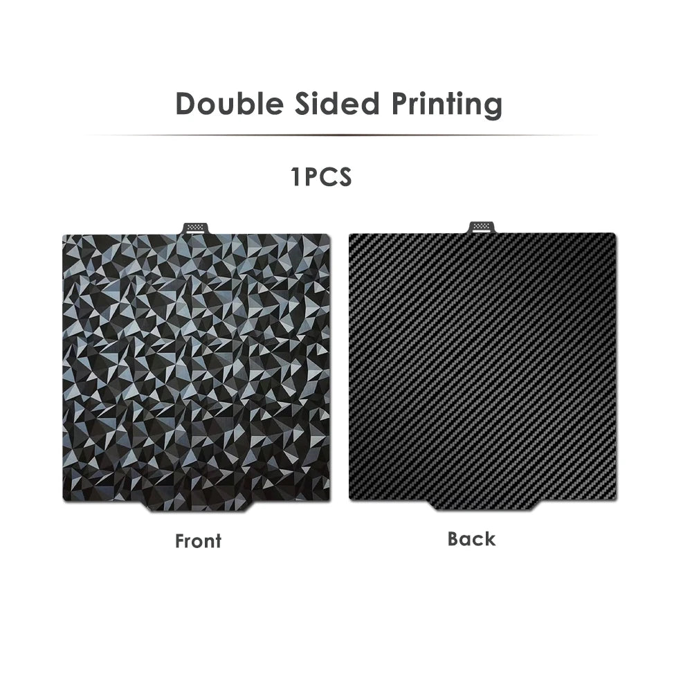 280x280mm double-sided PEO/PEI build plate for QIDI Q2 3D printer for smooth, textured printing results.