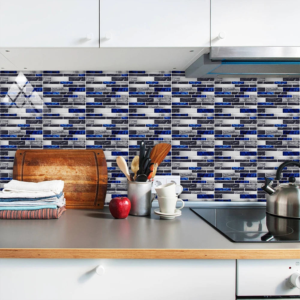 10pcs/set Flat Marble Mosaic Tiles Sticker Transfers Covers For Kitchen Bathroom Tables Peel & Stick Waterproof Art Wall Decals