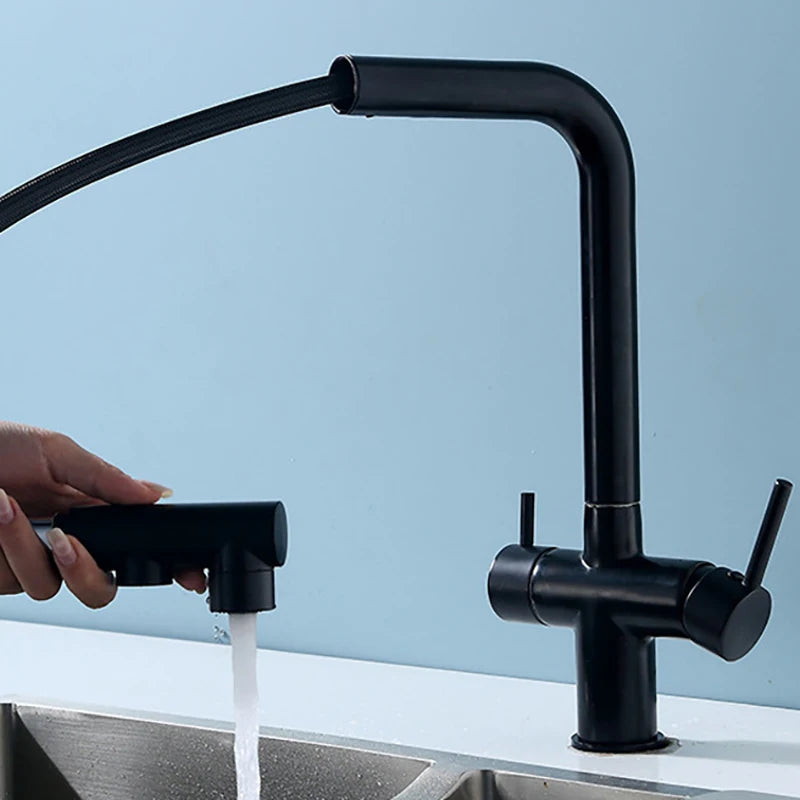 Filtered Kitchen Faucet Brass Purifier Faucet Dual Sprayer Drinking Water Mixer Tap Nozzle Sink Mixer Kitchen Gold Tap