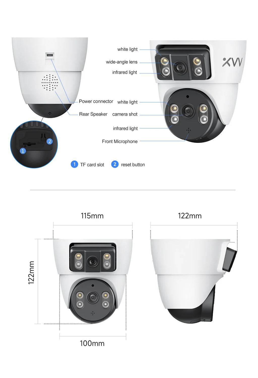 Xiaovv 4MP WiFi House Security Camera CCTV With Dual Lens Dual Screen 360 Degree PTZ AI Humanoid Detection Motion Tracking