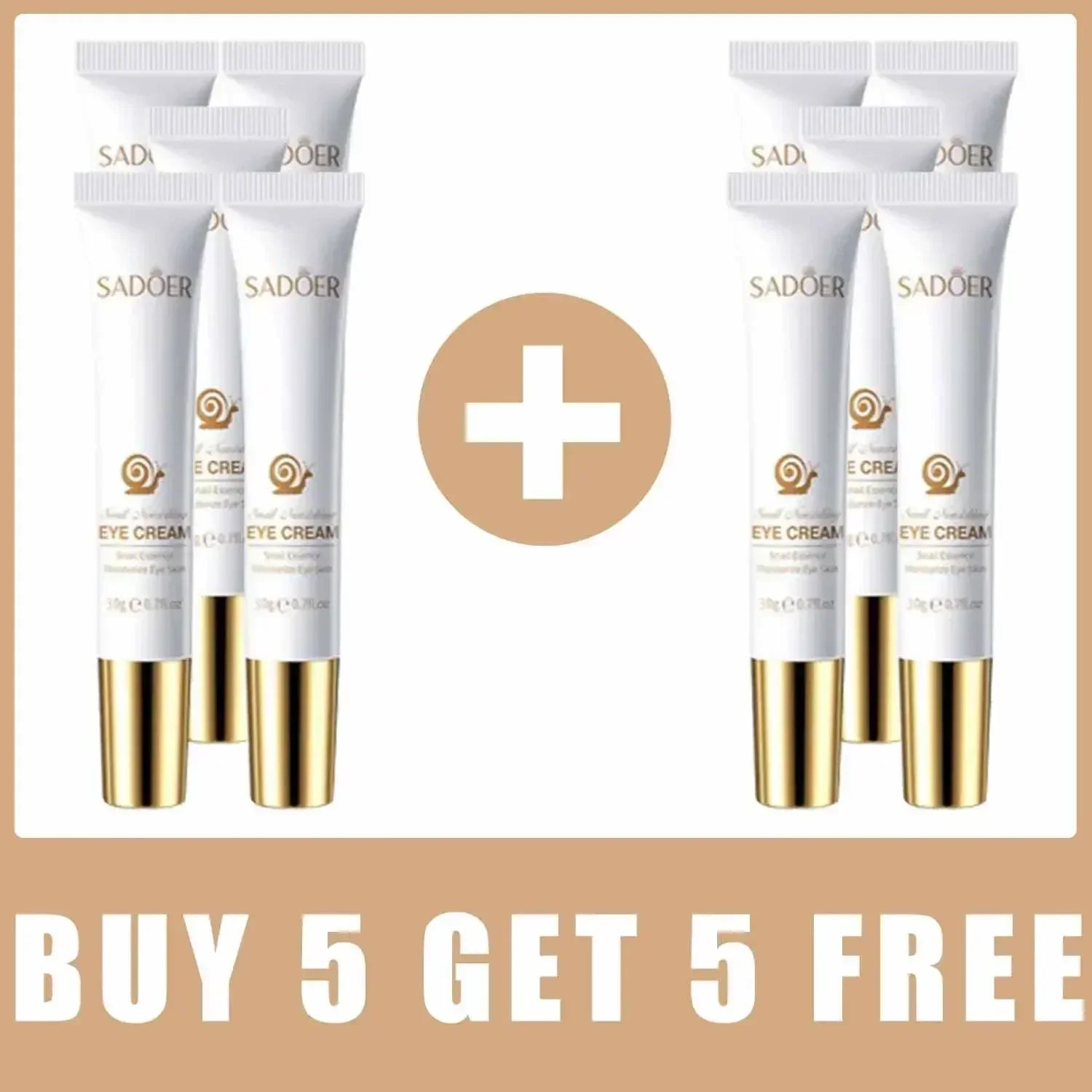 Set of SADDER eye cream tubes, white with gold bases, buy 5 promo