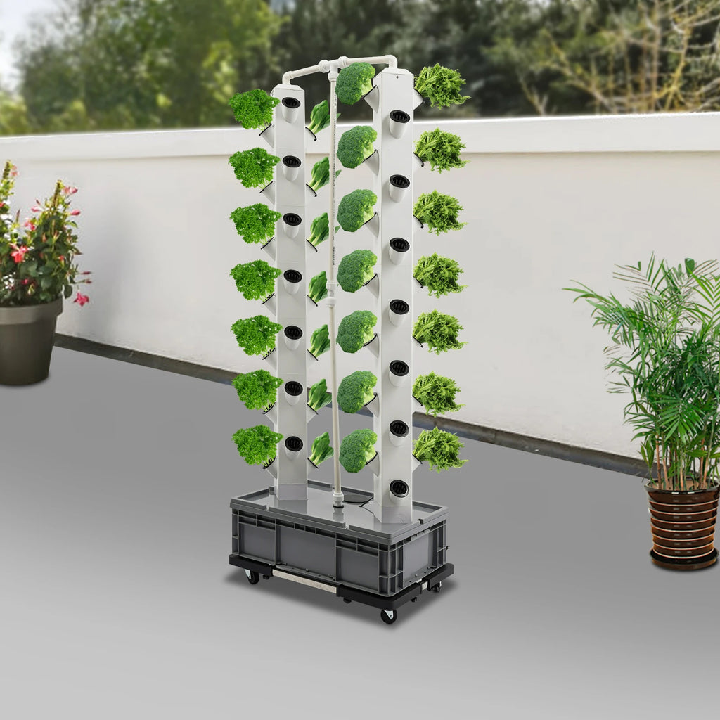 56-Plant Hydroponic Growing Tower 220v Outdoor Indoor Vertical Garden Smart Garden Kit Hydroponics Growing Tower with 4 Wheels